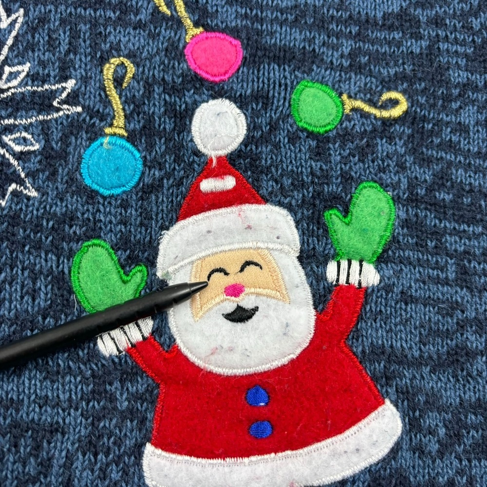 VTG Tiara International Christmas Santa Sweater Women L Blue Ramie Full Zip - Picture 16 of 16